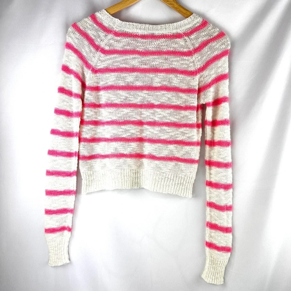 dELiA*s Pink White Cute Striped Knit Sweater Lightweight Pullover XS Valentine's